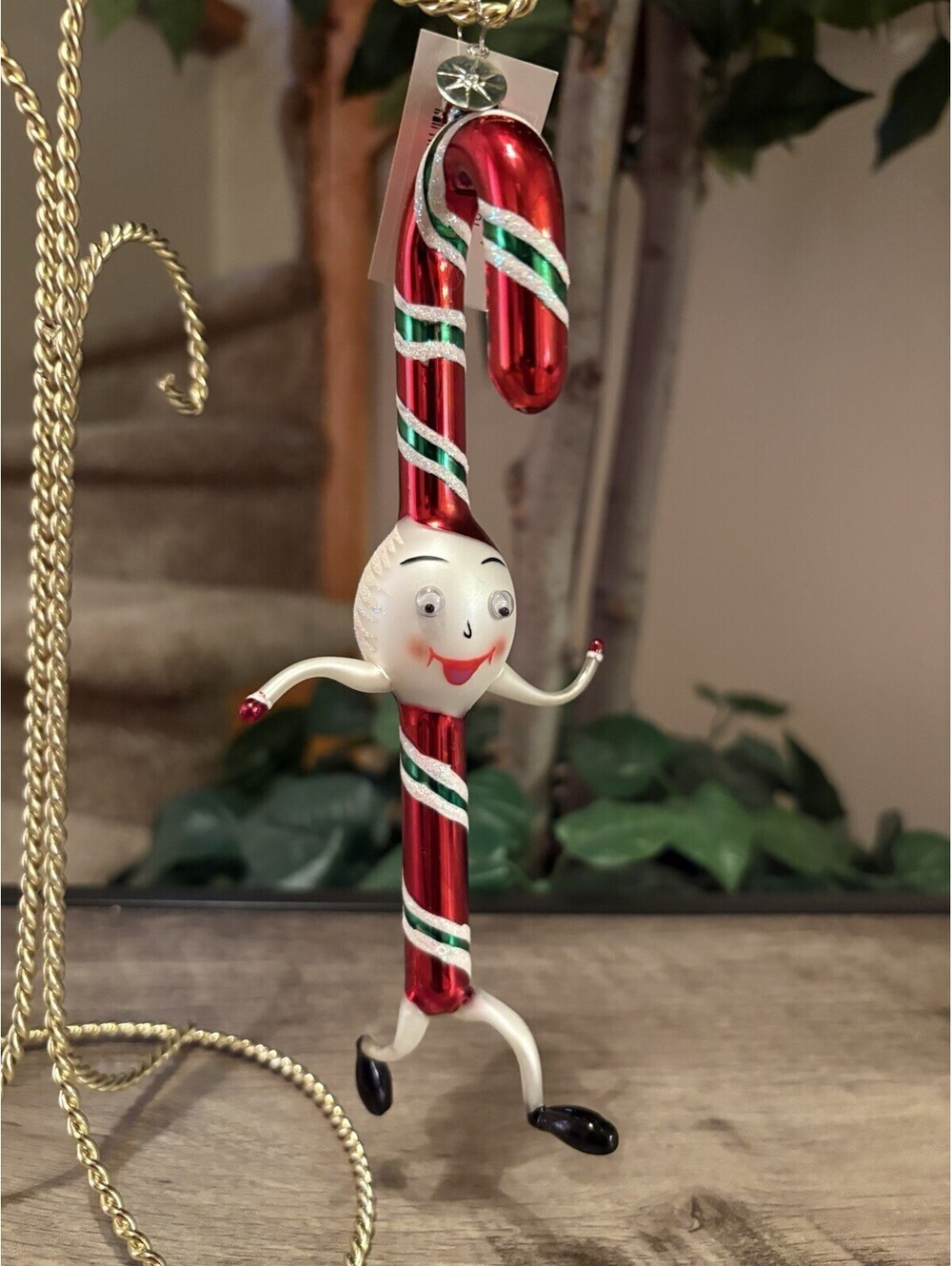 Christopher Radko “A Dash of Mint” Googly Eye Candy Cane Blown Glass Ornament